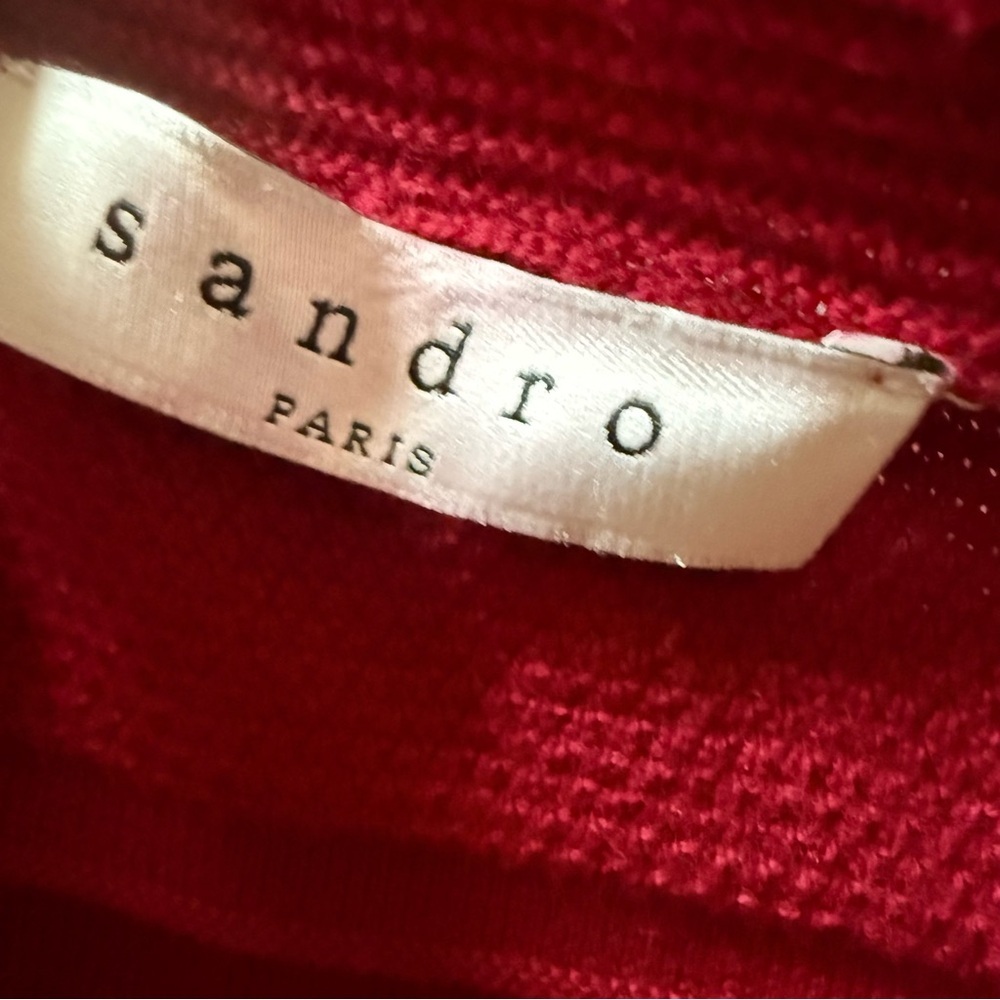 SANDRO Red Knit Long Sleeve Holiday Midi Dress Christmas size Medium - Picture 7 of 7